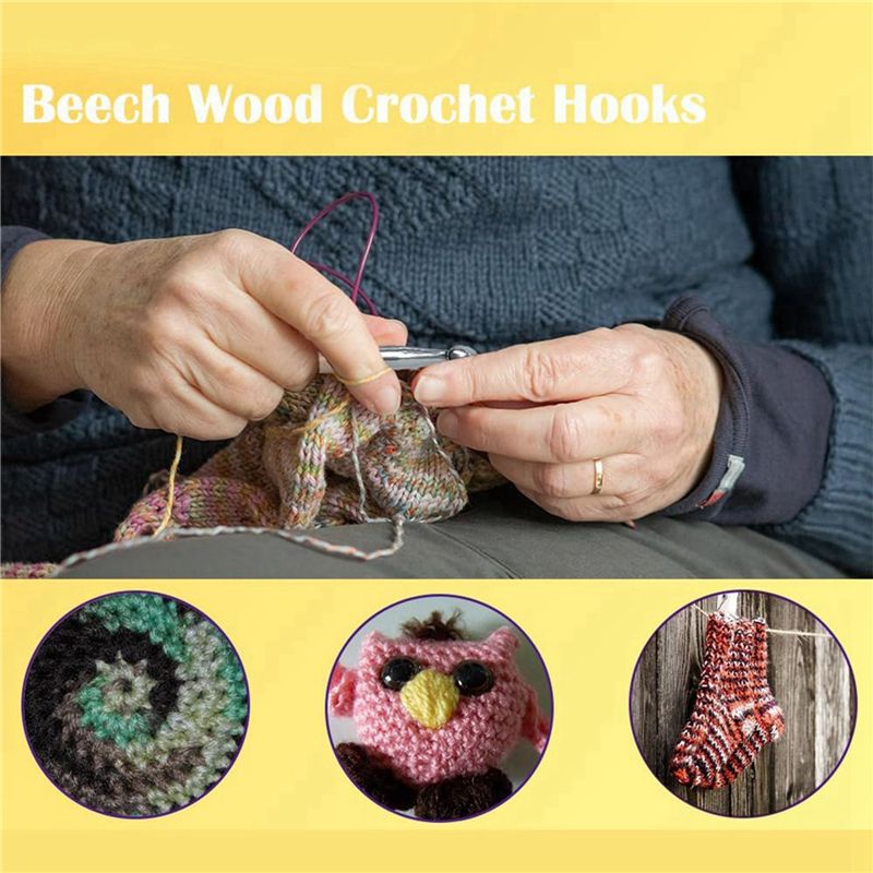 ABJI-40Pcs Wood Crochet Hooks  - Wooden Crochet Hooks Ergonomic Handle recension och pris