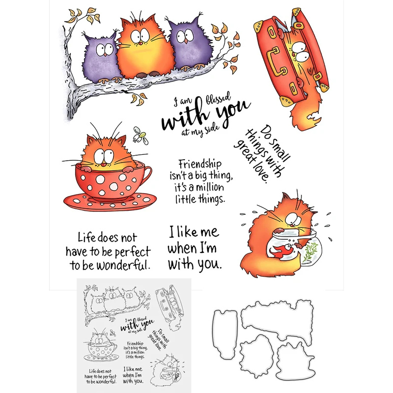 Kawaii Fatty Cats Owl Cutting  - Clear Silicone Stamps For Card Making recension och pris